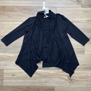 Pointelle Womens‎ Open Waterfall Front 3/4 Sleeve Cardigan Size Small Black